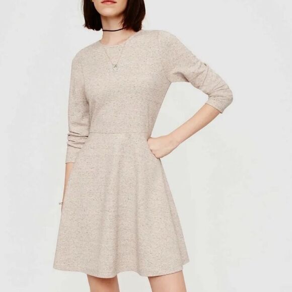 Lou & Grey Fit and Flare Interlock Crossback Dress 3/4 Sleeve in Oatmeal, Sz XS - Picture 1 of 11